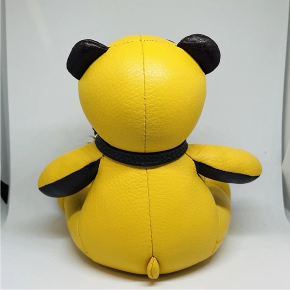 Coach Bear Paperweight Yellow Leather Gunmetal Hardware 6 Inch - Picture 4 of 14